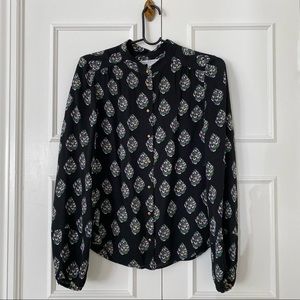 Diane Von Furstenberg Size 6 Silk Shirt in Black with Purple and Green Print